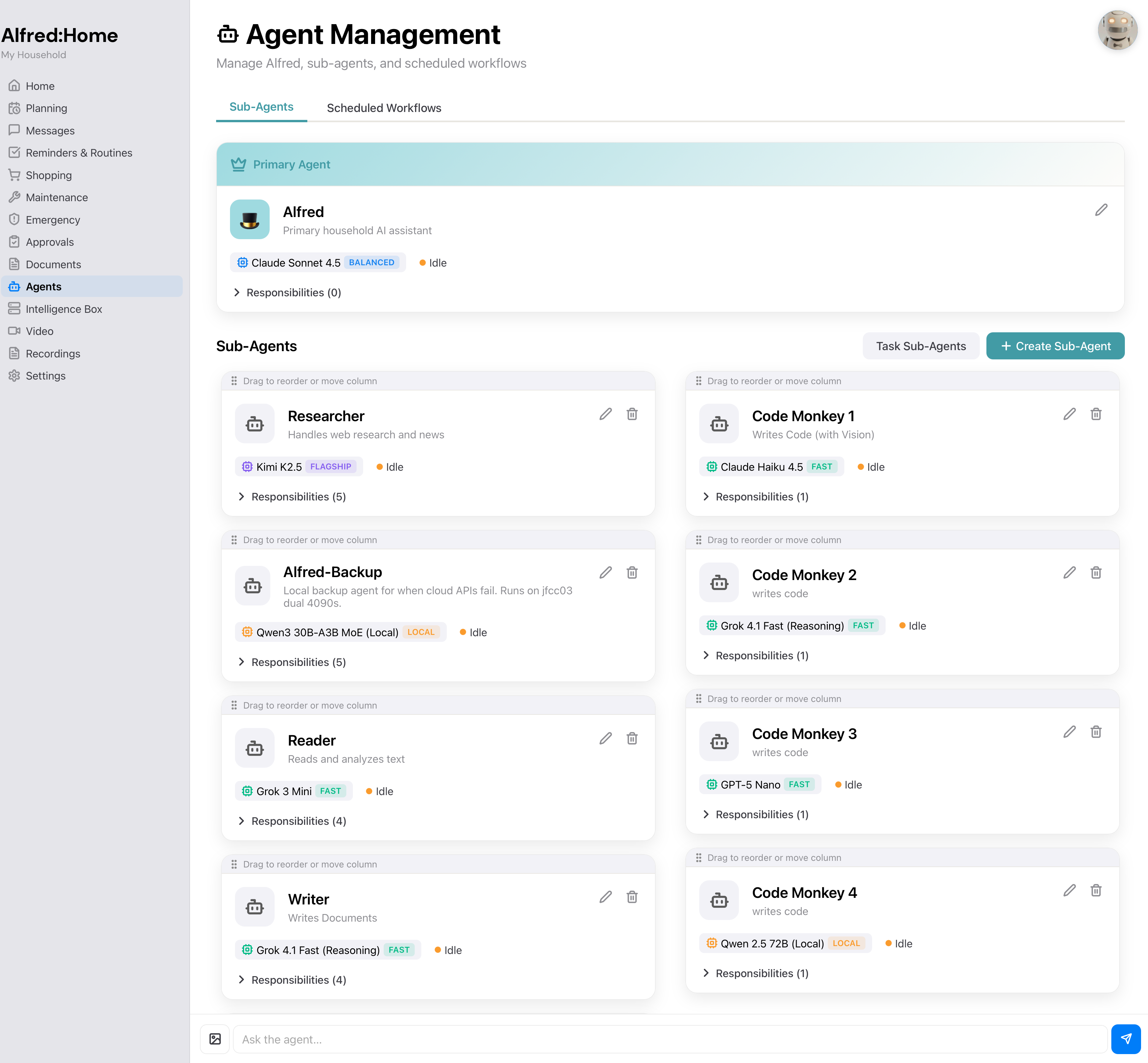 Alfred Home agent management