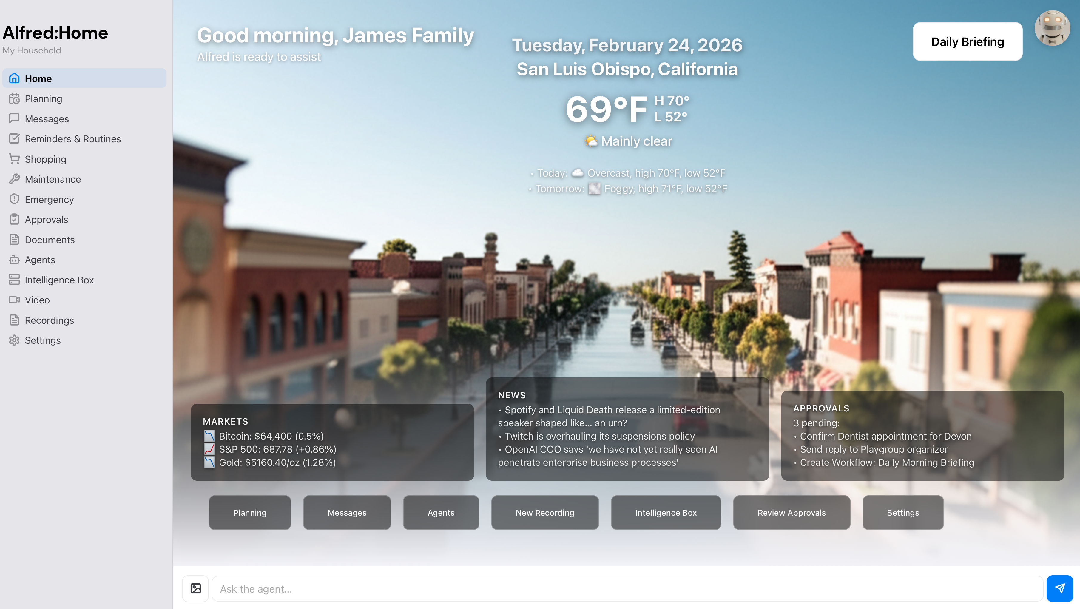 Alfred Home dashboard