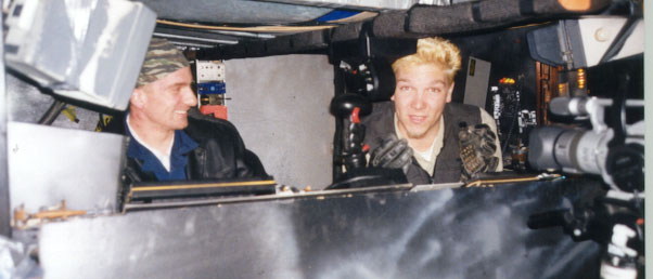 Devon on set, early production